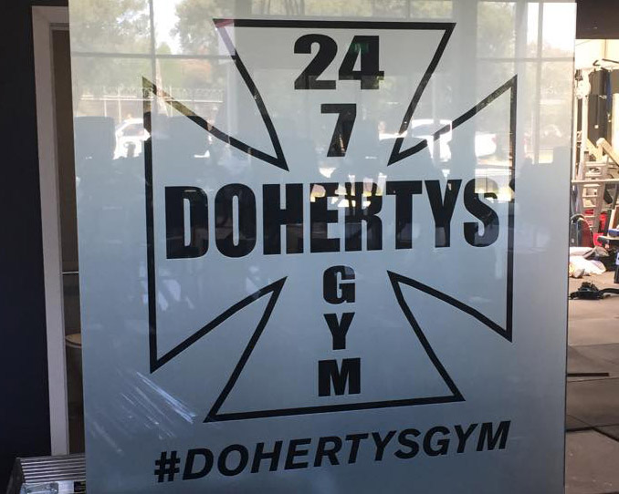 Dohertys Gym Frosted Window Signage