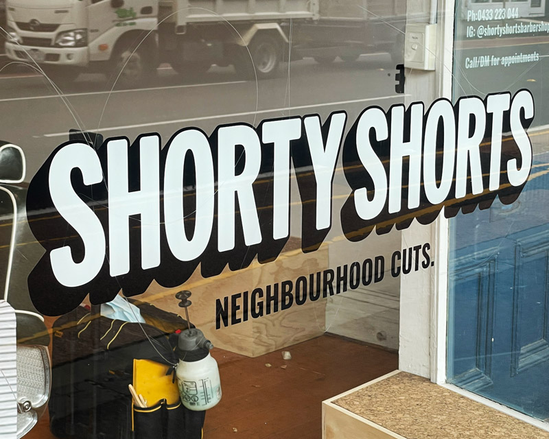 Shorty Shorts Barber Window Signage